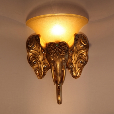 Amber Glass Bell Wall Mount Lamp Modern Style 1 Light Corridor Wall Sconce with Golden Elephant Design