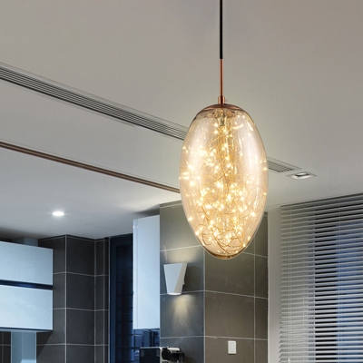 Amber/Smoke Glass Oval Hanging Lamp Modernist LED Ceiling Pendant Light for Restaurant