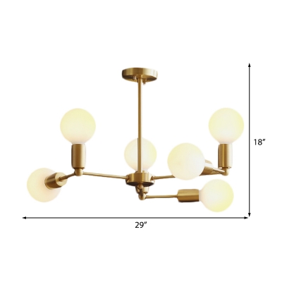 Angle Adjustable Branch Ceiling Chandelier Mid Century Style Satin Brass Hanging Lamp
