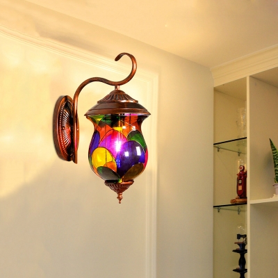Antique Copper 1 Head Wall Sconce Moroccan Stained Glass Urn Wall Light for Living Room