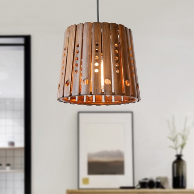 Bamboo Conical Hanging Ceiling Light Asia 1 Light Suspension Pendant in Brown for Dining Room