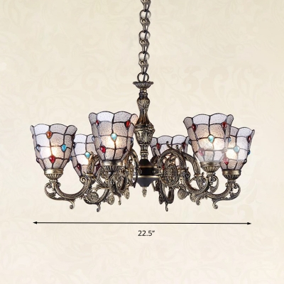 Beaded Bubble Glass Pendant Chandelier Tiffany-Style 3/6/8 Heads Antique Bronze Suspension Light