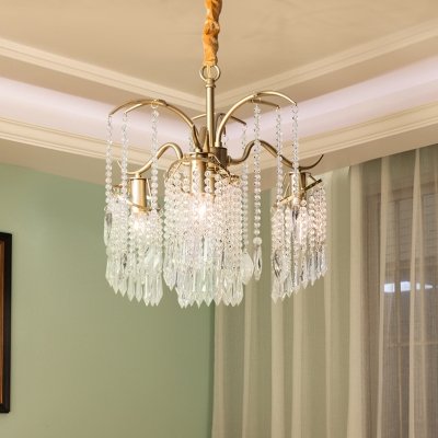 Beaded Crystal Pendant Chandelier Minimalism 4/7/9 Lights Living Room Ceiling Hang Fixture in Gold