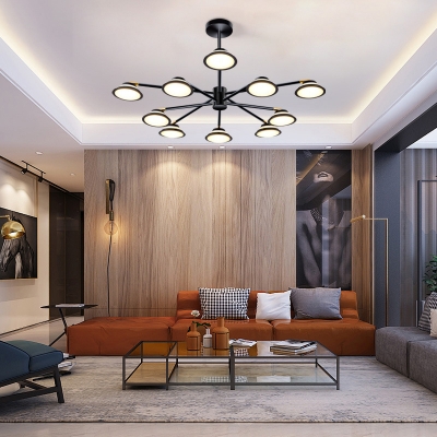 Black Starburst Suspension Light Modern 10 Lights Metal Ceiling Chandelier for Living Room