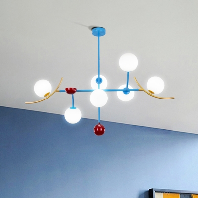 Blue Globe Island Light Modernism 7 Bulbs White Glass Ceiling Suspension Lamp for Dining Room