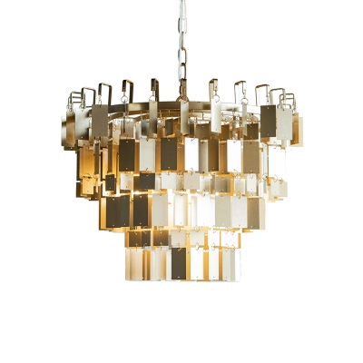 Brass 4 Heads Chandelier Light Colonialism Metal Tiered Suspended Lighting Fixture for Living Room