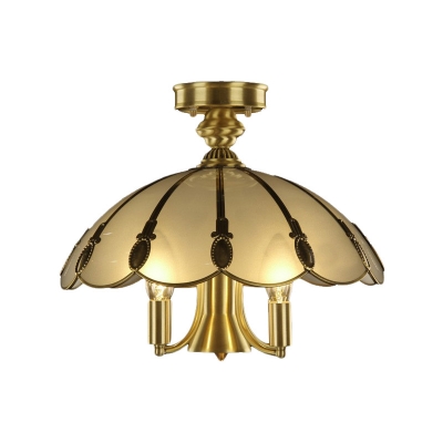 Brass 5 Heads Semi Flush Light Traditional Sandblasted Glass Oval/Sheep Ceiling Fixture for Living Room