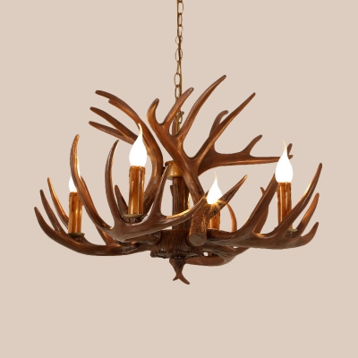 Brown Branch Chandelier Lamp Rustic Resin 4/6/8 Bulbs Restaurant Hanging Light Fixture