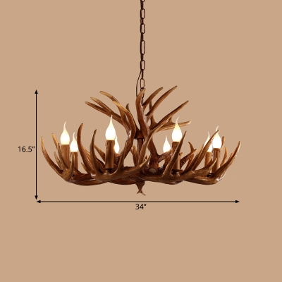 Brown Branch Chandelier Lamp Rustic Resin 4/6/8 Bulbs Restaurant Hanging Light Fixture