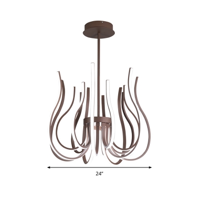 Brown Curved Ceiling Pendant Light Modern Metal LED Hanging Chandelier, 24