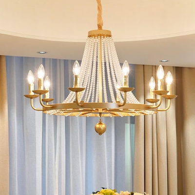 Candelabra Crystal Chandelier Lighting Fixture Countryside 6/8/10 Lights Living Room Drop Pendant in Gold