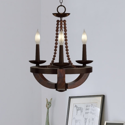 Candle Design Empire Chandelier Light Lodge Style Wooden 3 Lights Dining Room Suspension Lamp in Brown