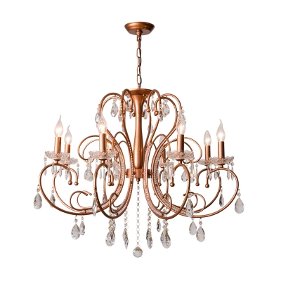 Candle-Style Kitchen Chandelier Rural Style Crystal 3/6/8 Lights Brass Pendant Light Fixture