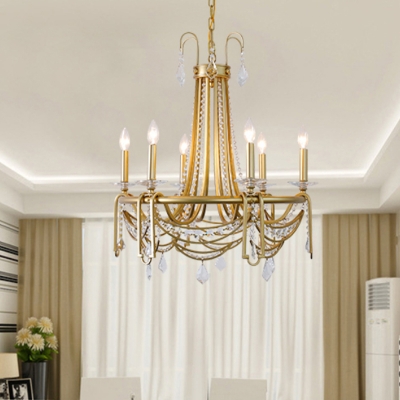 Chain Living Room Hanging Chandelier Traditional-Style Crystal 6 Lights Gold Ceiling Hang Fixture