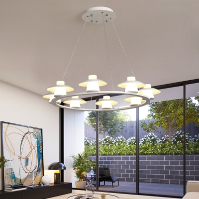 Circular Acrylic Chandelier Lamp Contemporary 6/8 Heads White Hanging Light Fixture in Warm/White Light