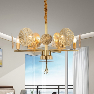 Colonial Lotus Chandelier Lighting Fixture 6/8 Heads Metal Pendant Ceiling Light in Gold for Living Room