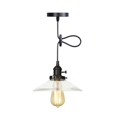 Conical Ceiling Lamp Warehouse Style Metal and Clear Glass 1 Light Restaurant Hanging Light Fixture in Black/Bronze/Brass