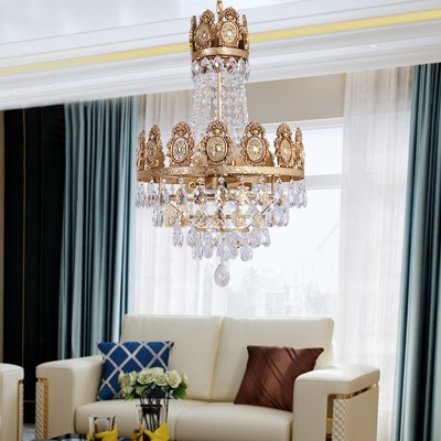 Crystal Ball Circular Ceiling Chandelier Lodge 6 Lights Living Room Suspension Lighting Fixture in Gold/Silver