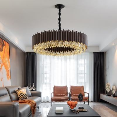 Crystal Block Black Hanging Lamp Kit Round Traditional LED Chandelier Lighting for Living Room