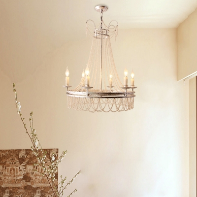 Crystal Candle Chandelier Light Traditional-Style 6 Lights Living Room Down Lighting in Distressed White