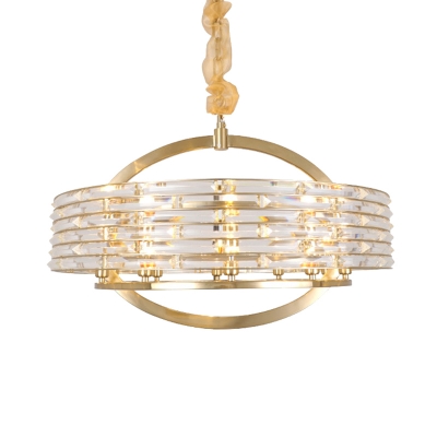 Crystal Round Chandelier Lamp Modernism 6/8/10 Bulbs Brass Hanging Ceiling Light for Living Room