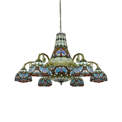 Curved Arm Chandelier Lighting 11 Lights Cut Glass Mediterranean Hanging Lamp in Blue and Purple/Pink and Blue for Living Room