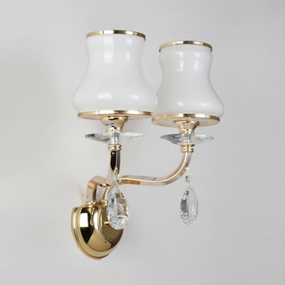 Curved Living Room Sconce Light Traditional Crystal 1/2 Heads White Wall Lighting Fixture