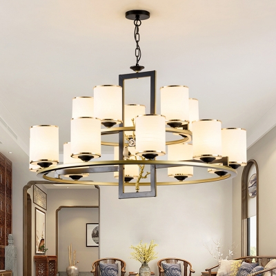Cylinder Living Room Pendant Chandelier Traditional Opal Blown Glass 6/8/10 Heads Black and Gold Hanging Ceiling Light