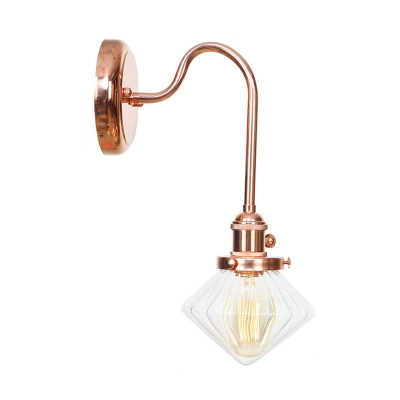 Diamond Clear/Amber Glass Wall Lamp Industrial Style 1 Light Indoor Sconce Light in Copper