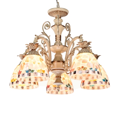 Domed Shaped Chandelier Lamp Tiffany Stained Glass 3/5 Lights White and Gold Hanging Lamp Kit