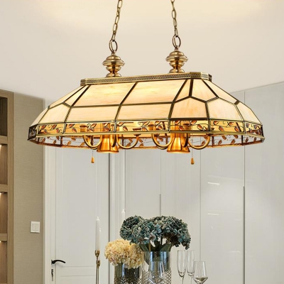 Faceted Restaurant Island Chandelier Colonial Opal Blown Glass 12 Heads Gold Hanging Ceiling Light