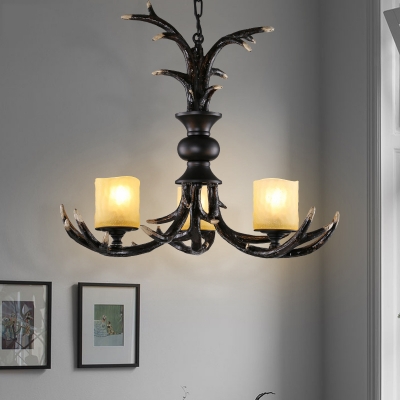 Faux Antler Living Room Chandelier Lamp Cottage Resin 3/5 Heads Brown Ceiling Pendant Light