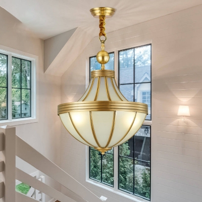 Frosted Glass Gold Pendant Chandelier Teardrop 3 Lights Colonialism Ceiling Hang Fixture for Dining Room