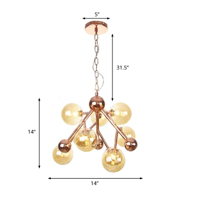 Global Living Room Hanging Chandelier Modernism Amber Glass 9 Bulbs Ceiling Suspension Lamp