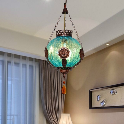 Globe Coffee Shop Pendant Light Kit Vintage Style Blown Glass 1 Light Blue Ceiling Suspension Lamp