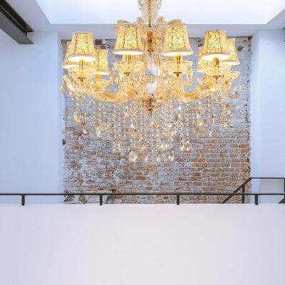 Gold Candle/Cone Chandelier Light Modernism 10 Heads Beveled Glass Crystal Pendant Lighting for Living Room