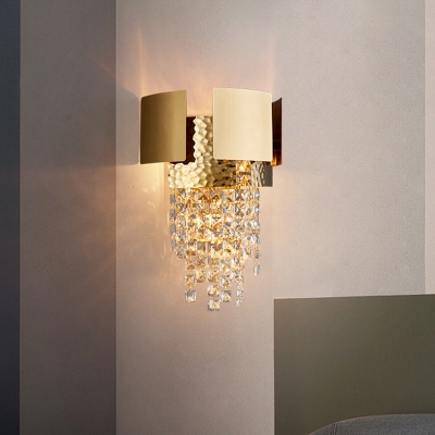 Gold Cascade Wall Light Vintage Beveled Glass Crystal Living Room 2 Bulbs LED Wall Sconce Lighting