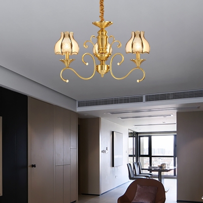 Gold Dome Ceiling Chandelier Colonialist Frosted Glass 3/5/6 Heads Suspended Lighting Fixture