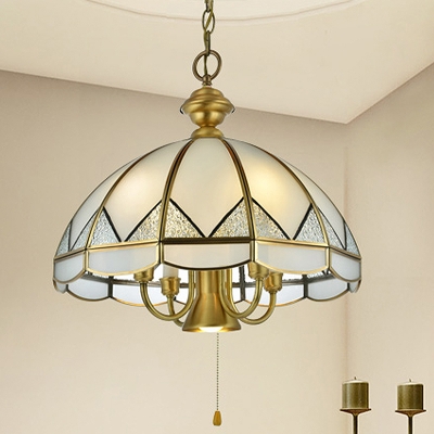 Gold Dome Chandelier Pendant Light Colonial Sandblasted Glass 6 Lights Dining Room Suspension Lamp