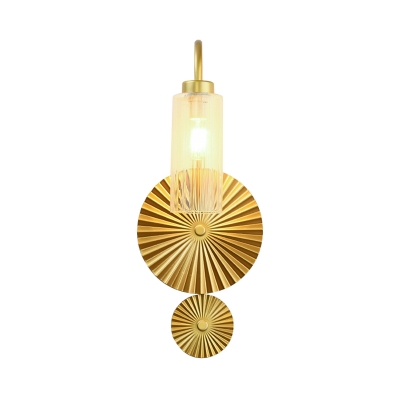 Gooseneck Amber/Clear/Smoke Gray Glass Wall Lamp Retro 1-Light Brass Wall Light Sconce with Lotus Leaf Design