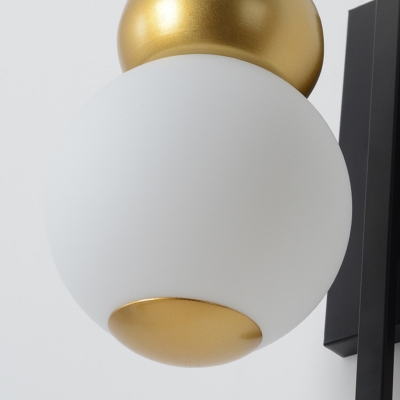 Gourd Bedroom Sconce Light Traditional White Glass 1 Head Black Wall Lighting Fixture