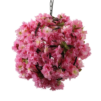Industrial Globe Ceiling Light 1 Light Metal Pendant Lighting in Pink with Flower Decoration