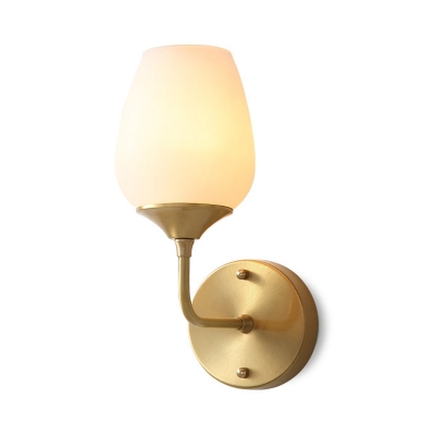 Ivory Glass Cup Wall Mounted Light Modern Stylish 1 Light Living Room Wall Lamp in Brass