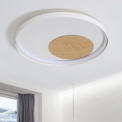 Metal Circle Flush Mount Fixture Macaroon Black/White LED Ceiling Lighting in Natural Light/Remote Control Stepless Dimming, 12