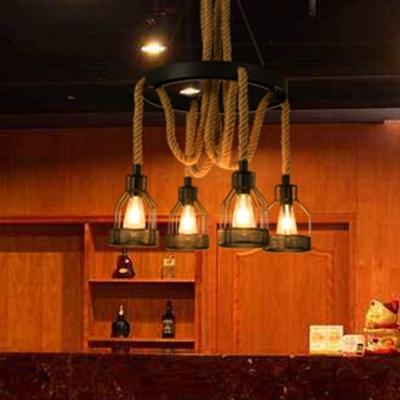 Metal Wheel Chandelier Pendant Light Vintage 4/6/8 Lights Dining Room Ceiling Lamp in Black