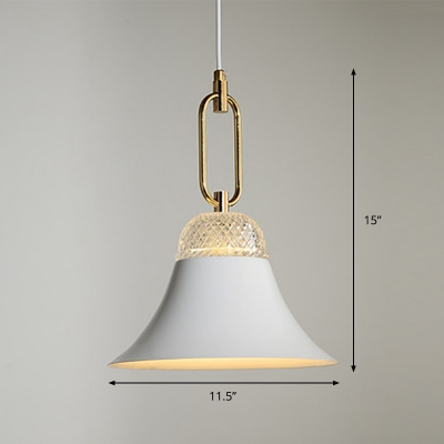 Minimalist Bell Shape Hanging Pendant Light Metal 1 Light Dining Room Suspension Lamp in White