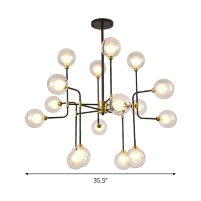 Modern 8/16 Heads Chandelier Lamp Black-Gold Orb Hanging Light Kit with Clear Glass Shade