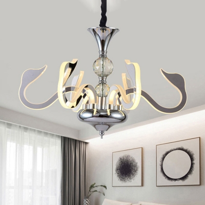 Modern Gooseneck Chandelier Lamp Acrylic 6 Lights Living Room Suspension Light in Silver