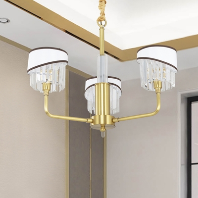 Modernism 3 Heads Chandelier Lighting Brass Cylinder Hanging Celing Light with Crystal Shade