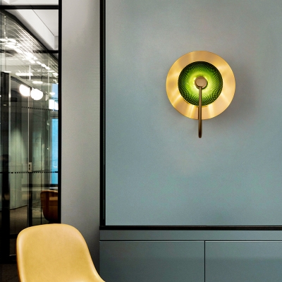 Post Modern 1-Light Wall Light Sconce Brass Bell Shape Wall Lamp Green/Clear Latice Glass
